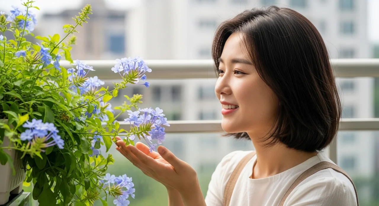 베란다를 푸르게 물들인 플럼바고와의 첫 만남
